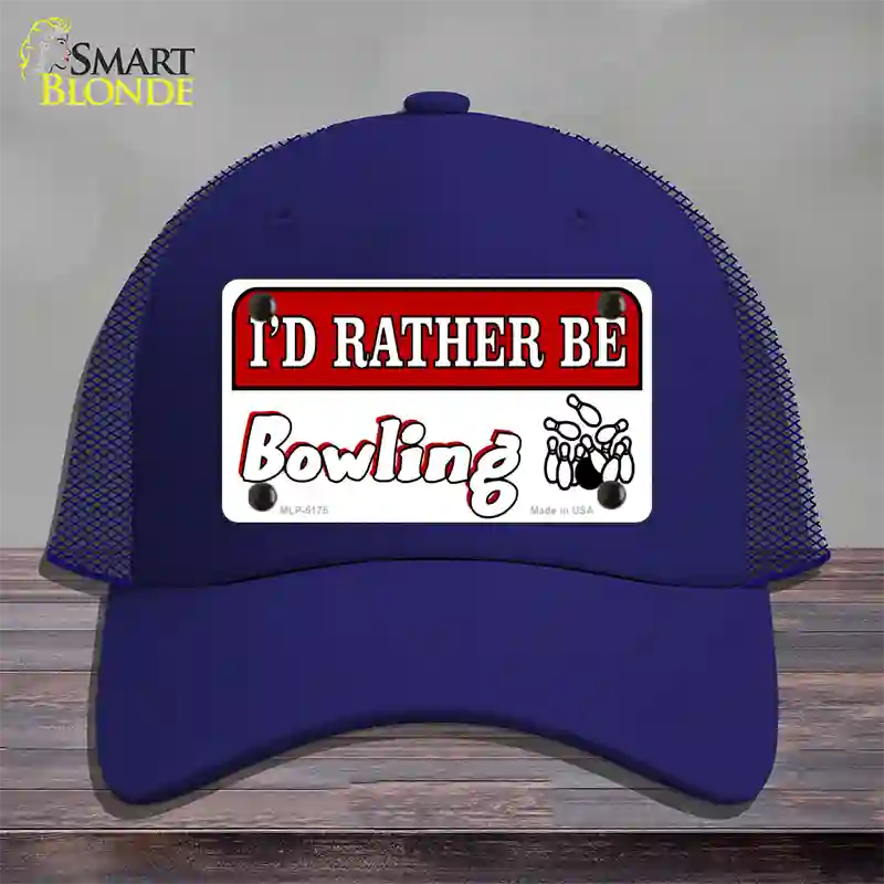 Rather Be Bowling Novelty License Plate Hat Mesh / Royal Blue