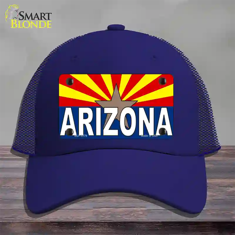 Arizona Flag White Arizona Novelty License Plate Hat Sign Mesh / Royal Blue