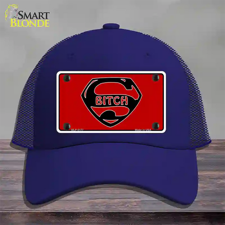 Super Bitch Novelty License Plate Hat Mesh / Royal Blue