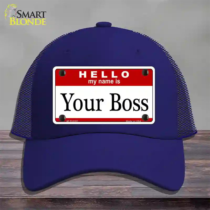 Your Boss Novelty License Plate Hat Mesh / Royal Blue