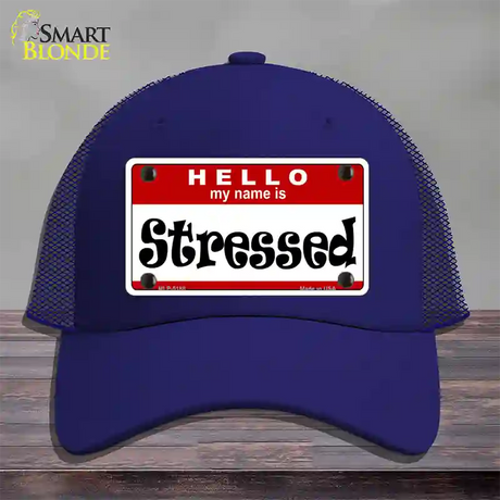 Stressed Novelty License Plate Hat Mesh / Royal Blue