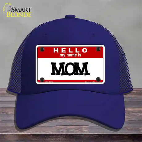 Mom Novelty License Plate Hat Mesh / Royal Blue