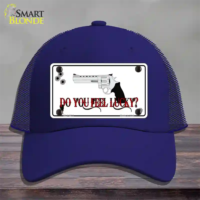 Do You Feel Lucky Novelty License Plate Hat Mesh / Royal Blue