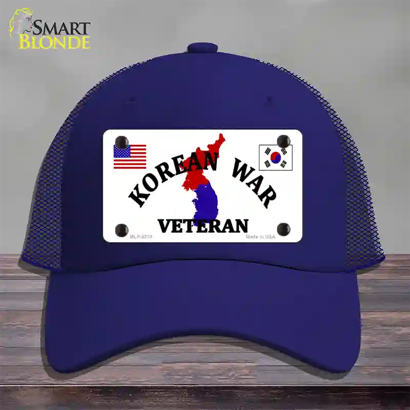 Korean War Veteran Novelty License Plate Hat Mesh / Royal Blue