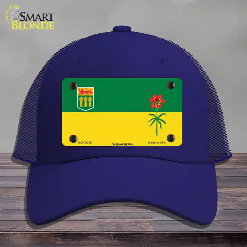 Saskatchewan Flag Novelty License Plate Hat Mesh / Royal Blue