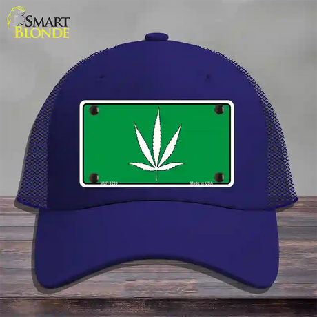 Marijuana Leaf Novelty License Plate Hat Mesh / Royal Blue