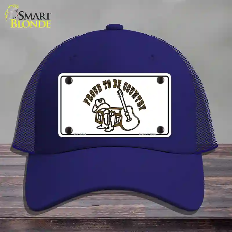 Proud to Be Country Novelty License Plate Hat Mesh / Royal Blue