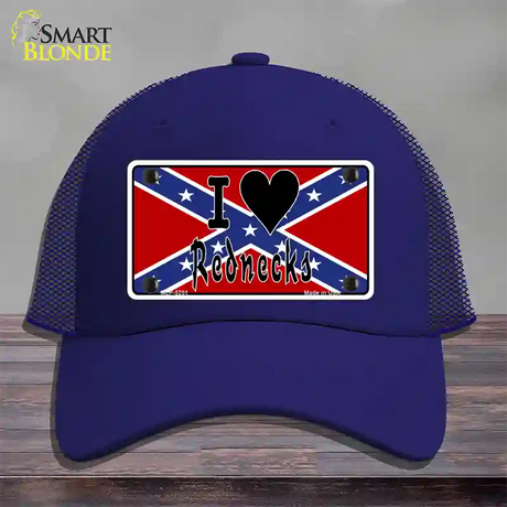 I Love Rednecks Novelty License Plate Hat Mesh / Royal Blue