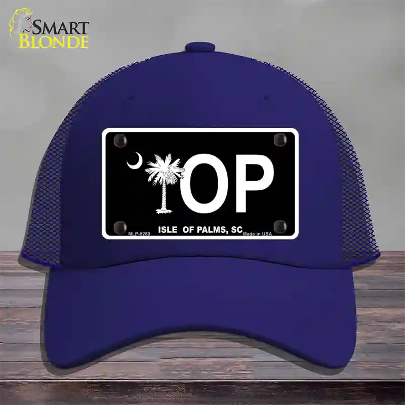 IOP Isle of Palms Black Novelty License Plate Hat Mesh / Royal Blue