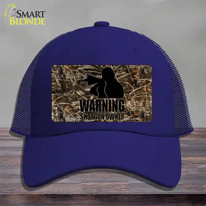 Warning Shotgun Owner Novelty License Plate Hat Mesh / Royal Blue