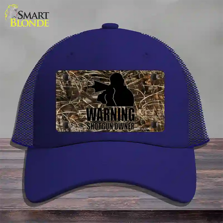 Warning Shotgun Owner Novelty License Plate Hat Mesh / Royal Blue