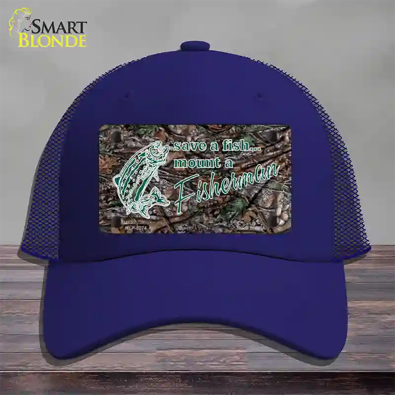 Save A Fish Novelty License Plate Hat Mesh / Royal Blue