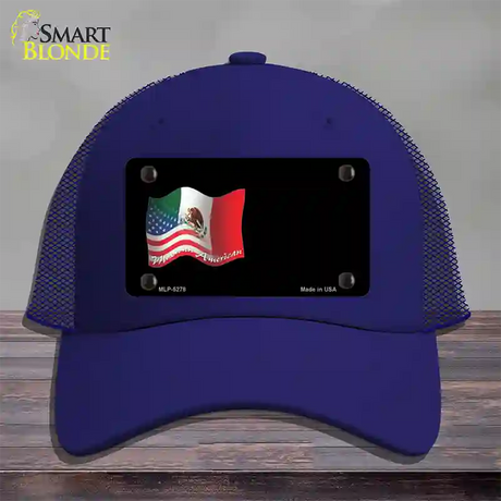 Mexican American Flag Offset Novelty License Plate Hat Mesh / Royal Blue