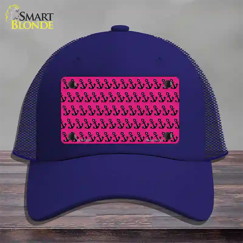 Pink Black Anchor Novelty License Plate Hat Mesh / Royal Blue