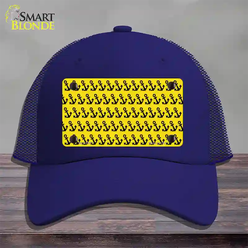 Yellow Black Anchor Novelty License Plate Hat Mesh / Royal Blue