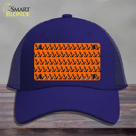 Orange Black Anchor Novelty License Plate Hat Mesh / Royal Blue