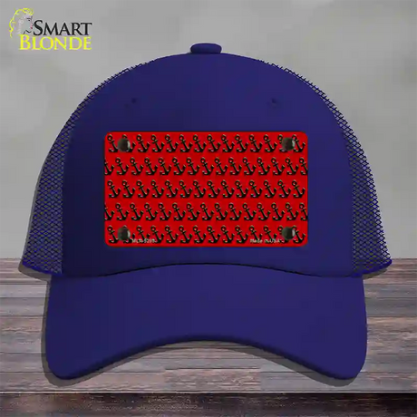 Red Black Anchor Novelty License Plate Hat Mesh / Royal Blue