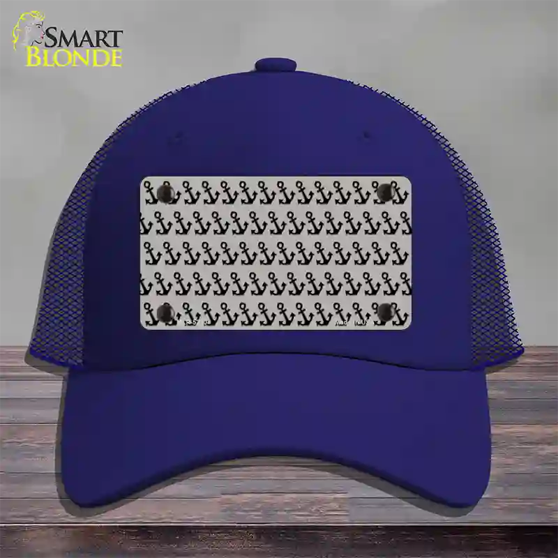 Grey Black Anchor Novelty License Plate Hat Mesh / Royal Blue