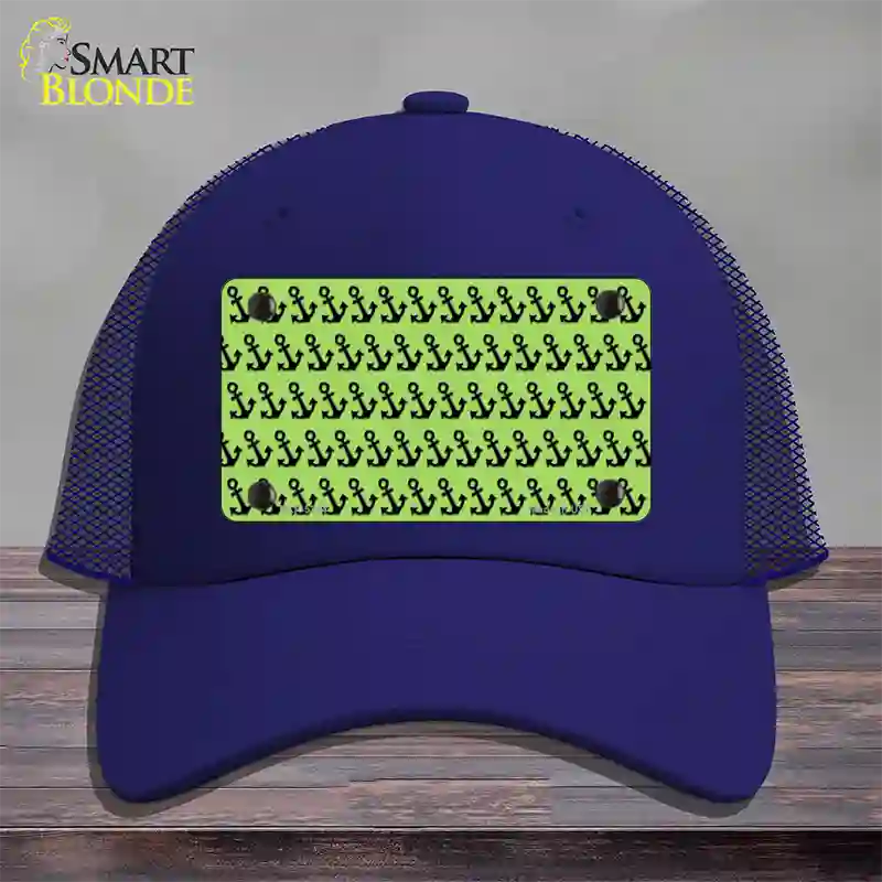 Lime Green Black Anchor Novelty License Plate Hat Mesh / Royal Blue