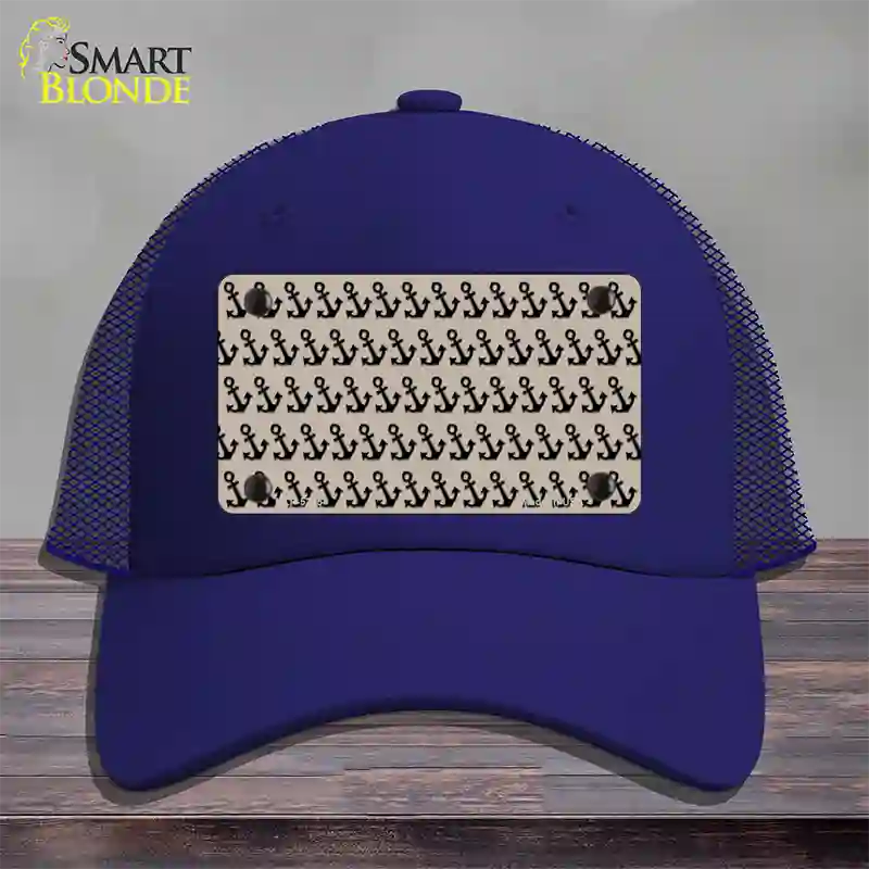 Tan Black Anchor Novelty License Plate Hat Mesh / Royal Blue