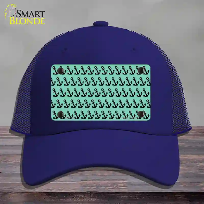 Mint Black Anchor Novelty License Plate Hat Mesh / Royal Blue