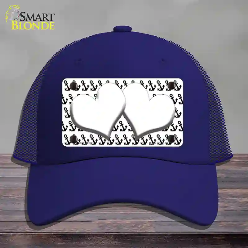 White Black Anchor White Heart Center Novelty License Plate Hat Mesh / Royal Blue