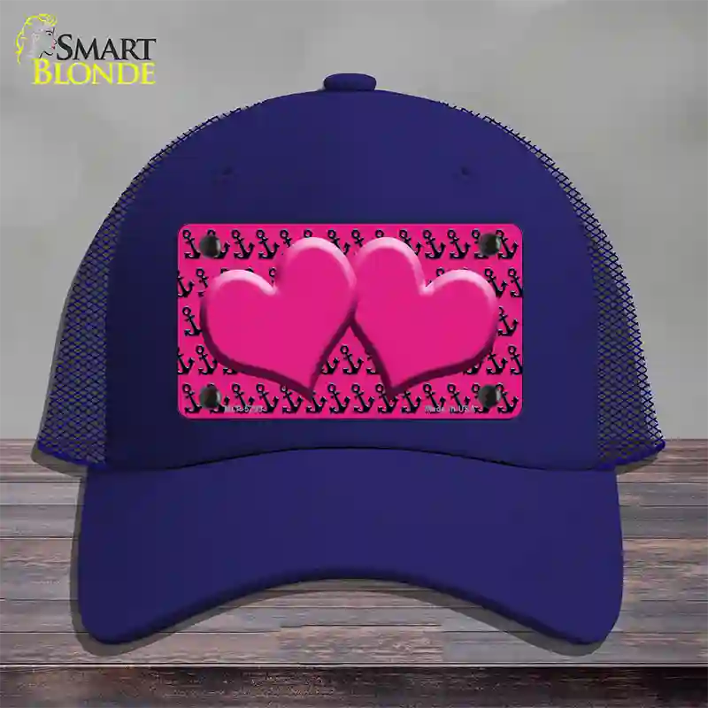 Pink Black Anchor Pink Heart Center Novelty License Plate Hat Mesh / Royal Blue