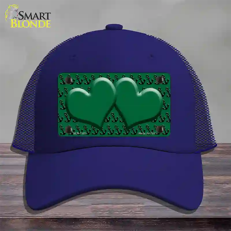 Green Black Anchor Green Heart Center Novelty License Plate Hat Mesh / Royal Blue