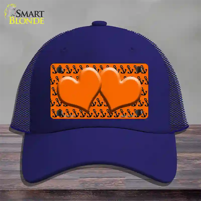 Orange Black Anchor Orange Heart Center Novelty License Plate Hat Mesh / Royal Blue