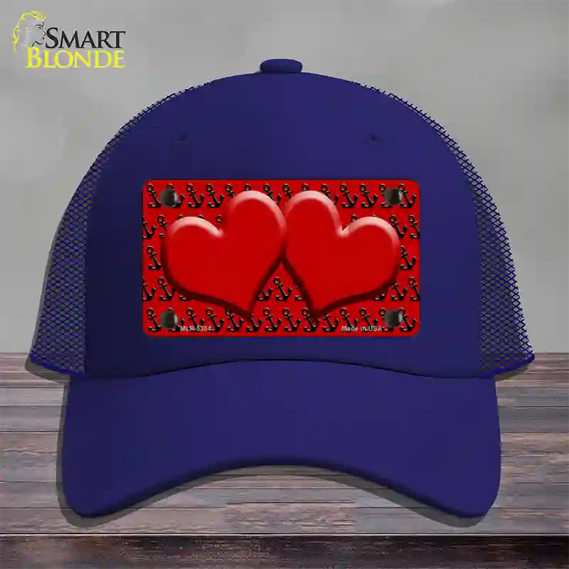 Red Black Anchor Red Heart Center Novelty License Plate Hat Mesh / Royal Blue