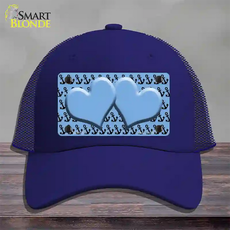 Light Blue Black Anchor Light Blue Heart Center Novelty License Plate Hat Mesh / Royal Blue