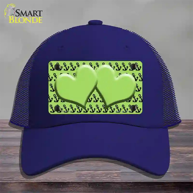 Lime Green Black Anchor Lime Green Heart Center Novelty License Plate Hat Mesh / Royal Blue