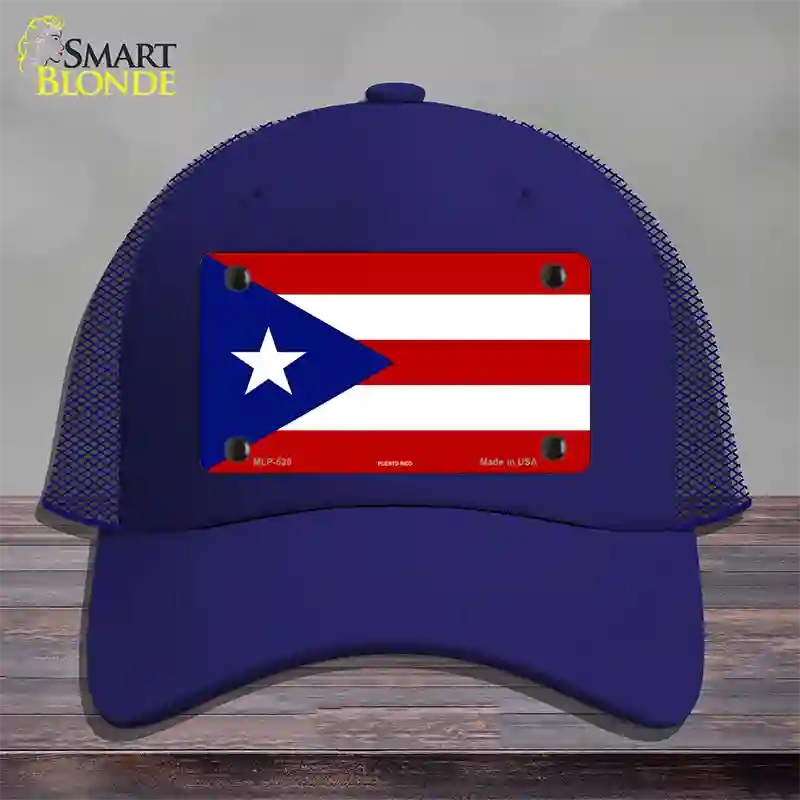 Puerto Rico Flag Novelty License Plate Hat Mesh / Royal Blue