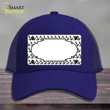 White Black Anchor Scallop Center Novelty License Plate Hat Mesh / Royal Blue