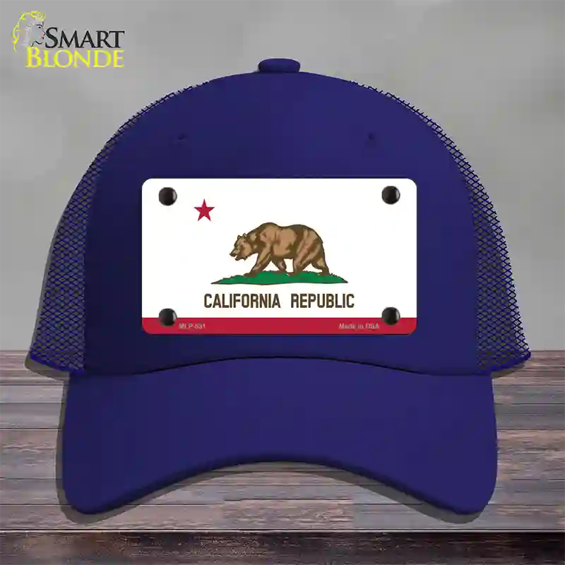 California State Flag Novelty License Plate Hat Mesh / Royal Blue