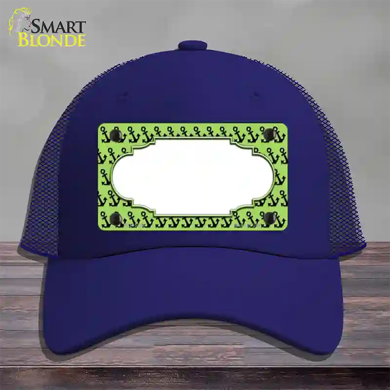 Lime Green Black Anchor Scallop Center Novelty License Plate Hat Mesh / Royal Blue