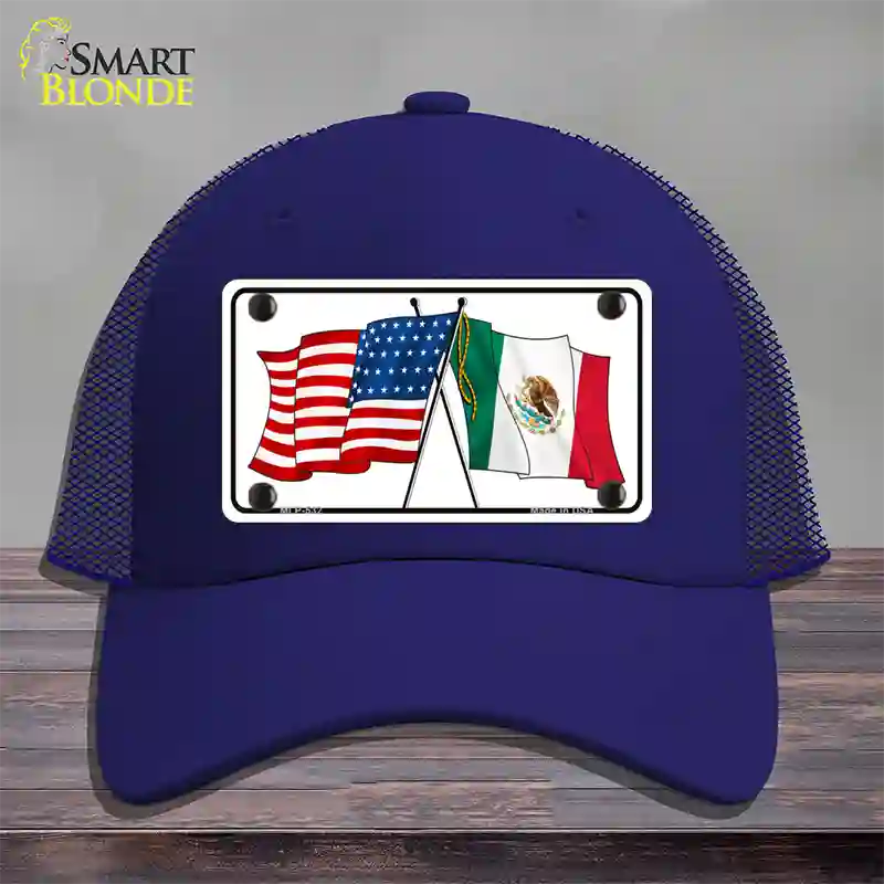 United States Mexico Flag Novelty License Plate Hat Mesh / Royal Blue