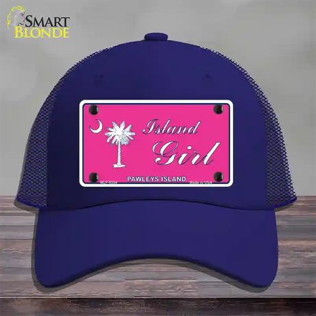 Island Girl Pink Novelty License Plate Hat Mesh / Royal Blue