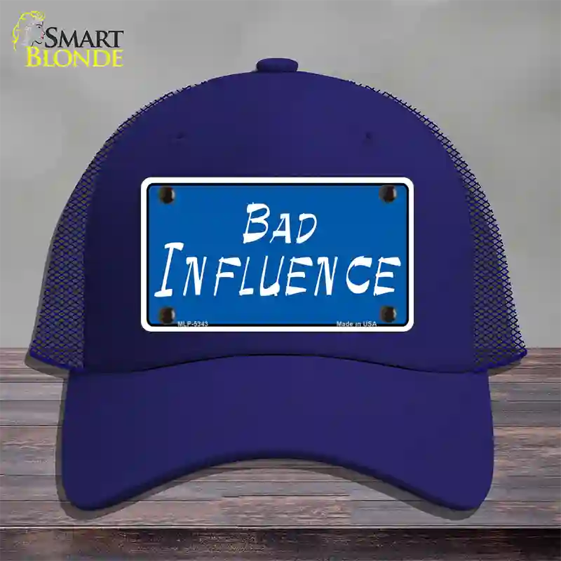 Bad Influence Novelty License Plate Hat Mesh / Royal Blue