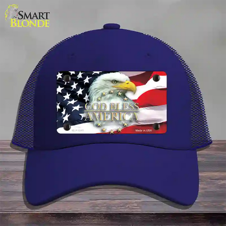 God Bless America Eagle Novelty License Plate Hat Mesh / Royal Blue