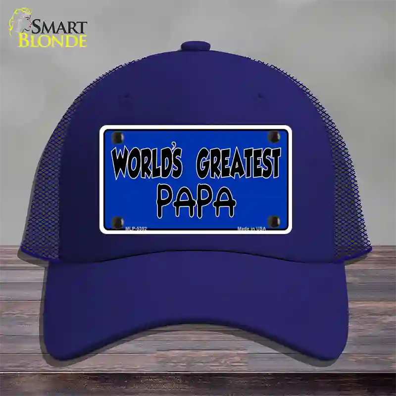 Worlds Greatest PaPa Novelty License Plate Hat Mesh / Royal Blue