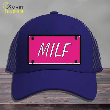 M.I.L.F Pink Novelty License Plate Hat Mesh / Royal Blue