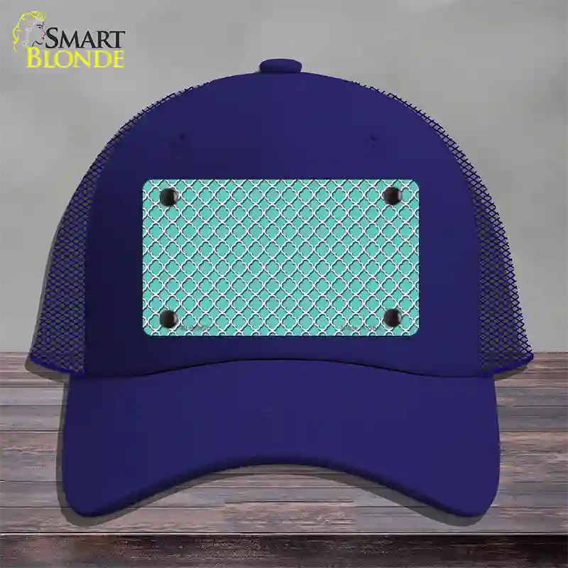 Tiffany Blue White Quatrefoil Novelty License Plate Hat Mesh / Royal Blue