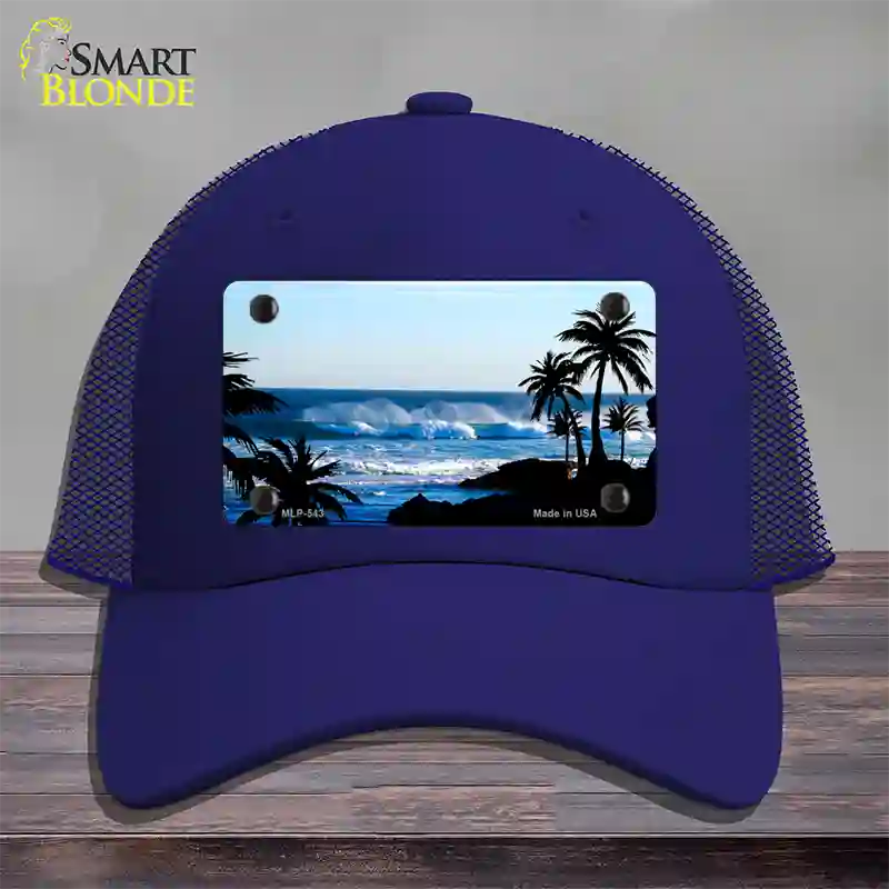 Ocean Wave Novelty License Plate Hat Mesh / Royal Blue