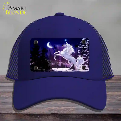 Unicorn Novelty License Plate Hat Mesh / Royal Blue