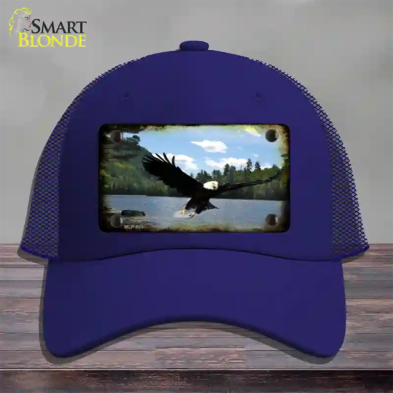 Eagle Over Water Novelty License Plate Hat Mesh / Royal Blue