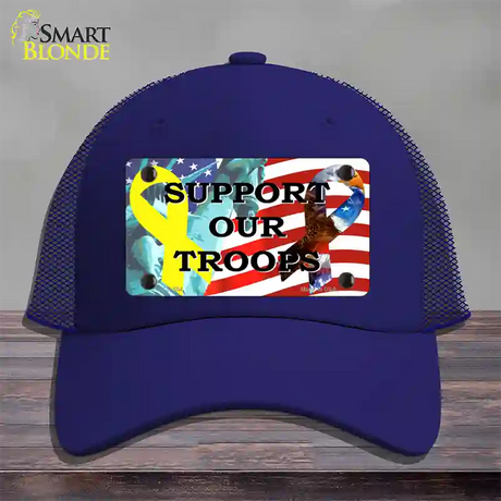 Support Our Troops Ribbon Novelty License Plate Hat Mesh / Royal Blue