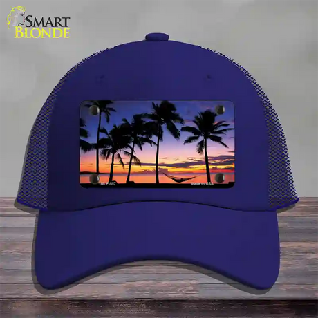 Sunset Hammock Novelty License Plate Hat Mesh / Royal Blue