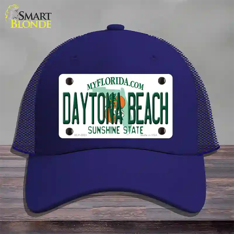 Daytona Beach Florida Novelty License Plate Hat Mesh / Royal Blue