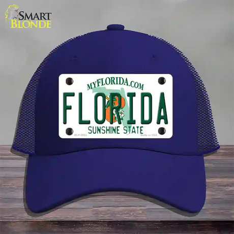 Florida Sunshine State Novelty License Plate Hat Mesh / Royal Blue